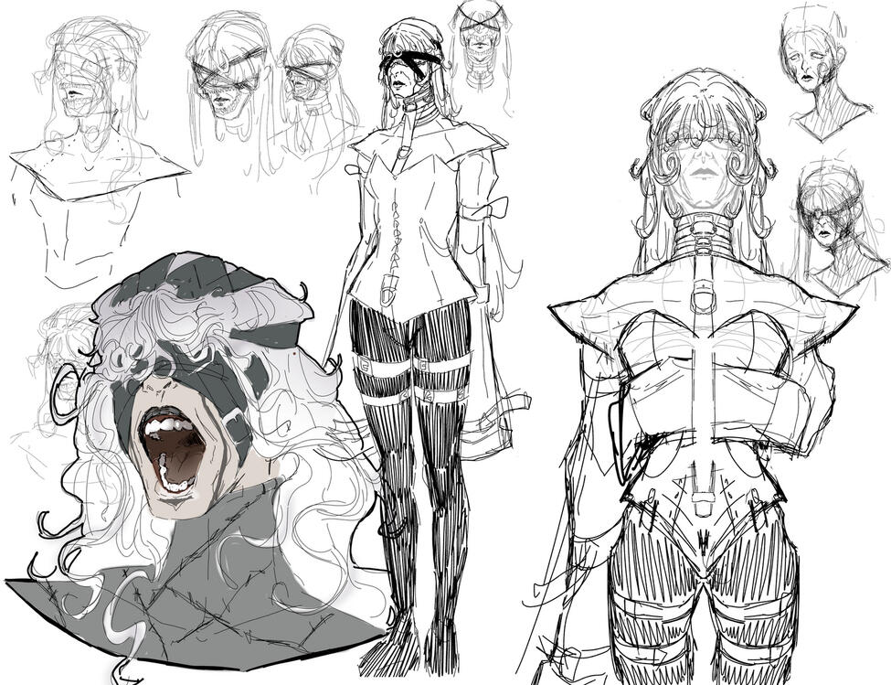Conceito da personagem "Átropo", desenvolvida para um RPG de mesa.